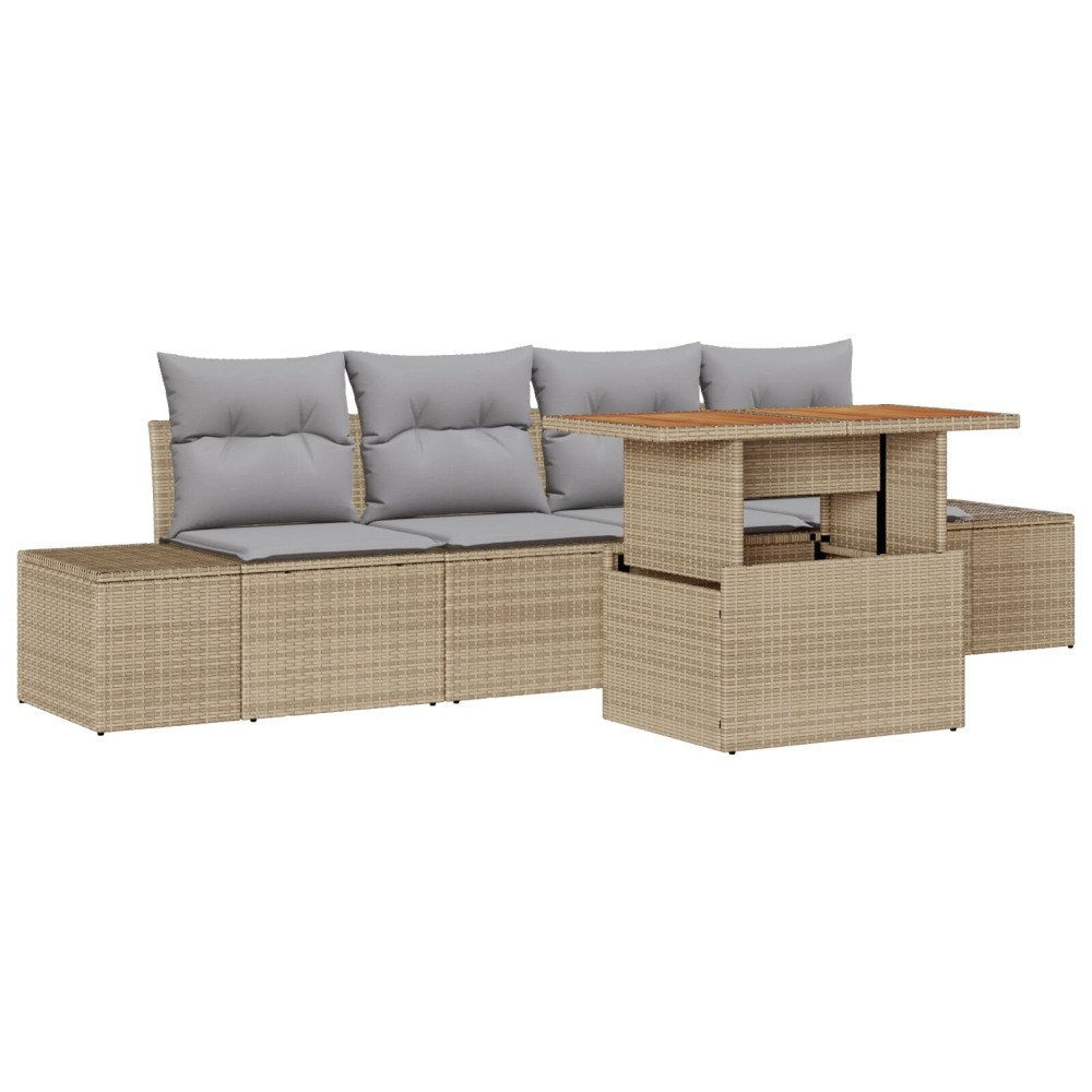 vidaXL 5-delat Trädgårdsoff Set med Kuddar Beige Poly Rottning