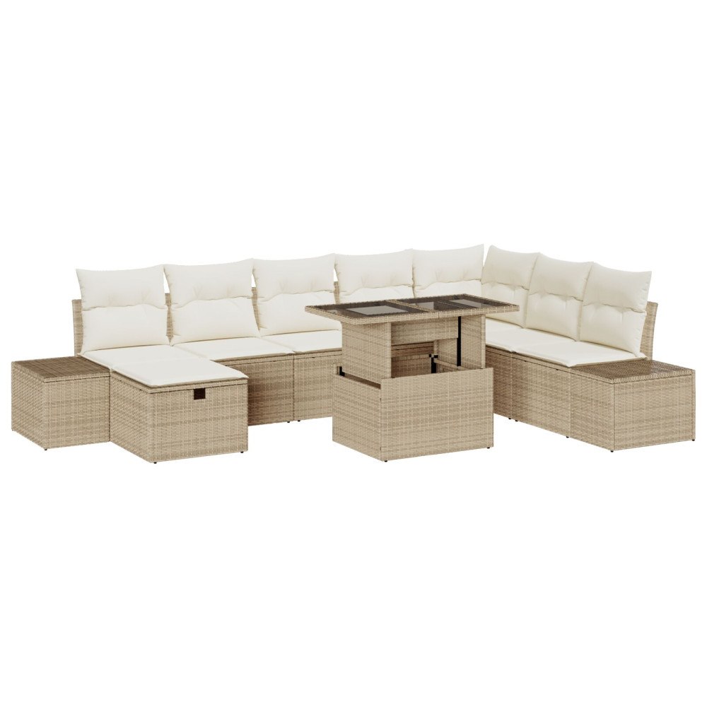 vidaXL Trädgårdsoffset 11 pcs Beige Poly rattan