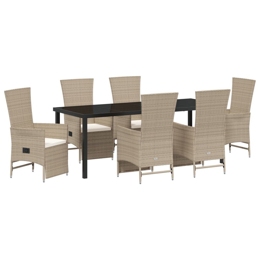 vidaXL 7 Delars Trädgårdsset med Kuddar Beige Poly Rattan
