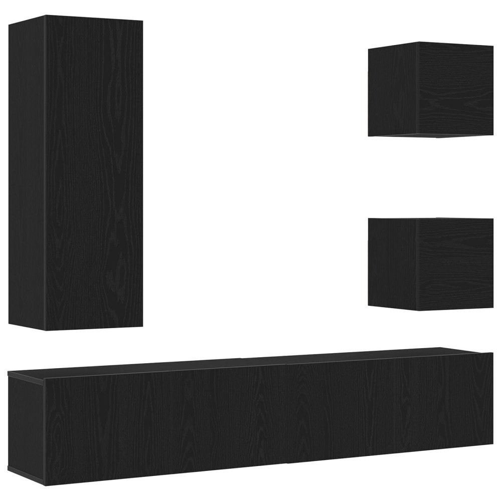 vidaXL 6 Delar TV-bänk Set i Svart Ek, konstruerat trä.