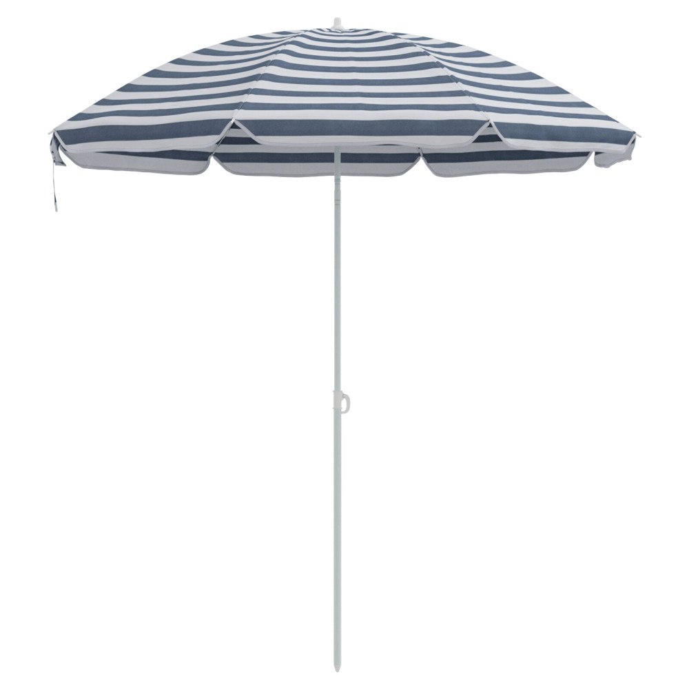 vidaXL Strandparaply med Aluminiumstativ Blå & Vit 300 cm