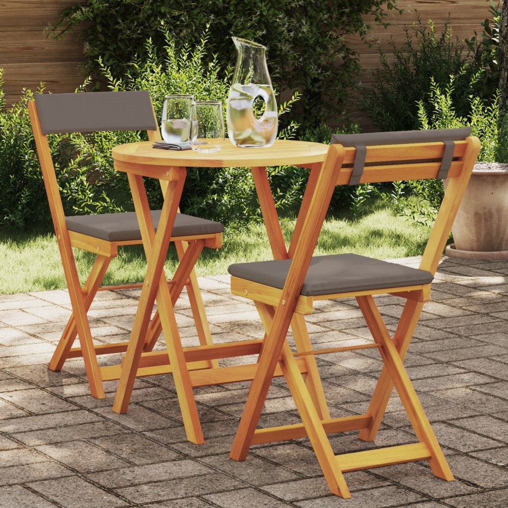 vidaXL Trädgårds Bistro Set med kudde 3 pcs Brun massivt akacia