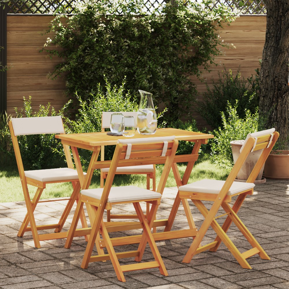 vidaXL 5 Delars Fällbart Bistro Set med Kuddar Solid Akaciaträ