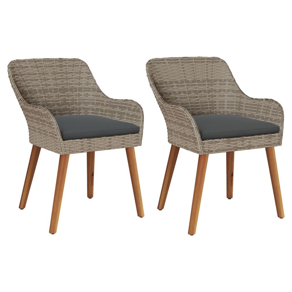 vidaXL Trädgårdsstolar med Kuddar 2 st Svart Poly Rattan