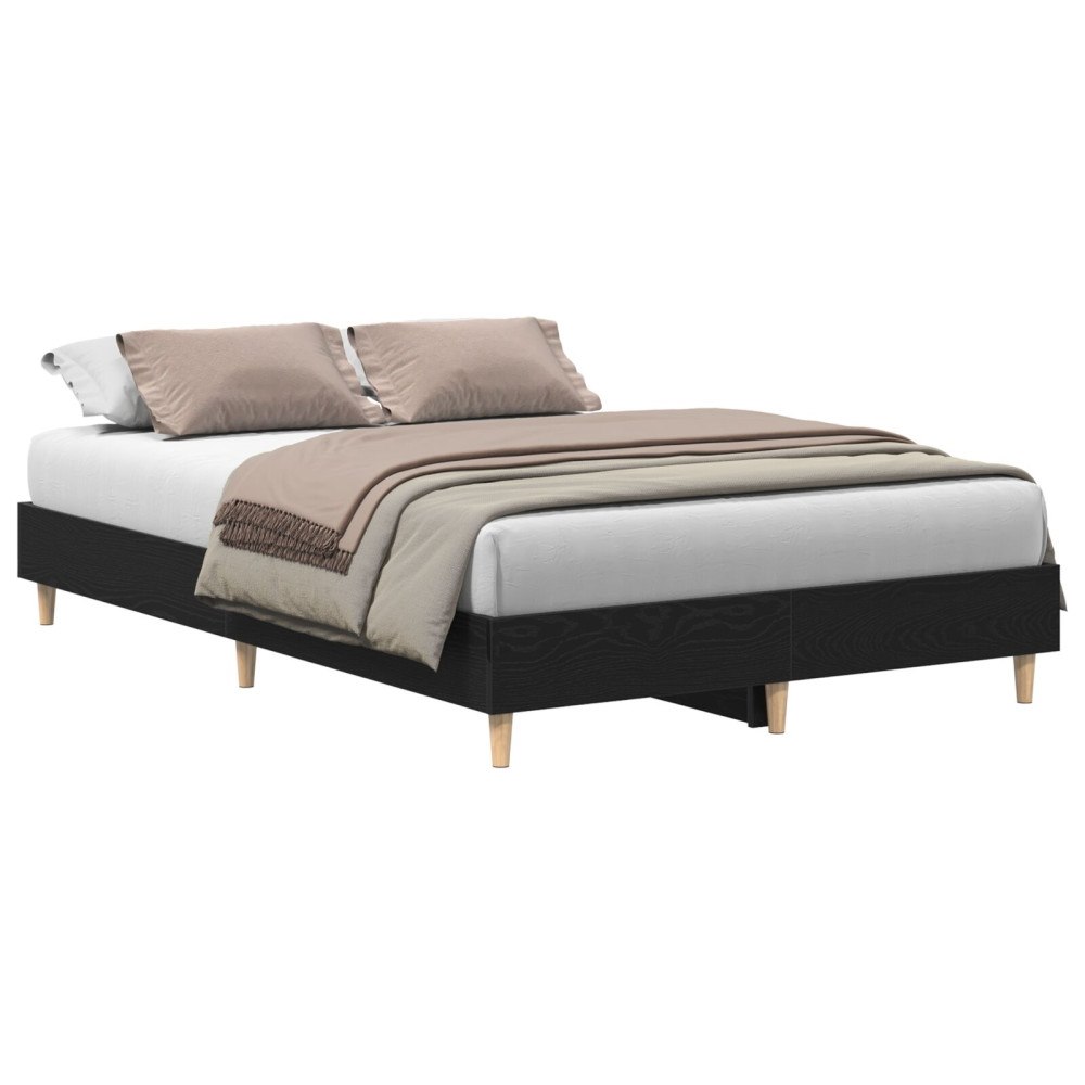 vidaXL Sängram Svart Ek 203 x 123 x 25 cm Konstruerat trä
