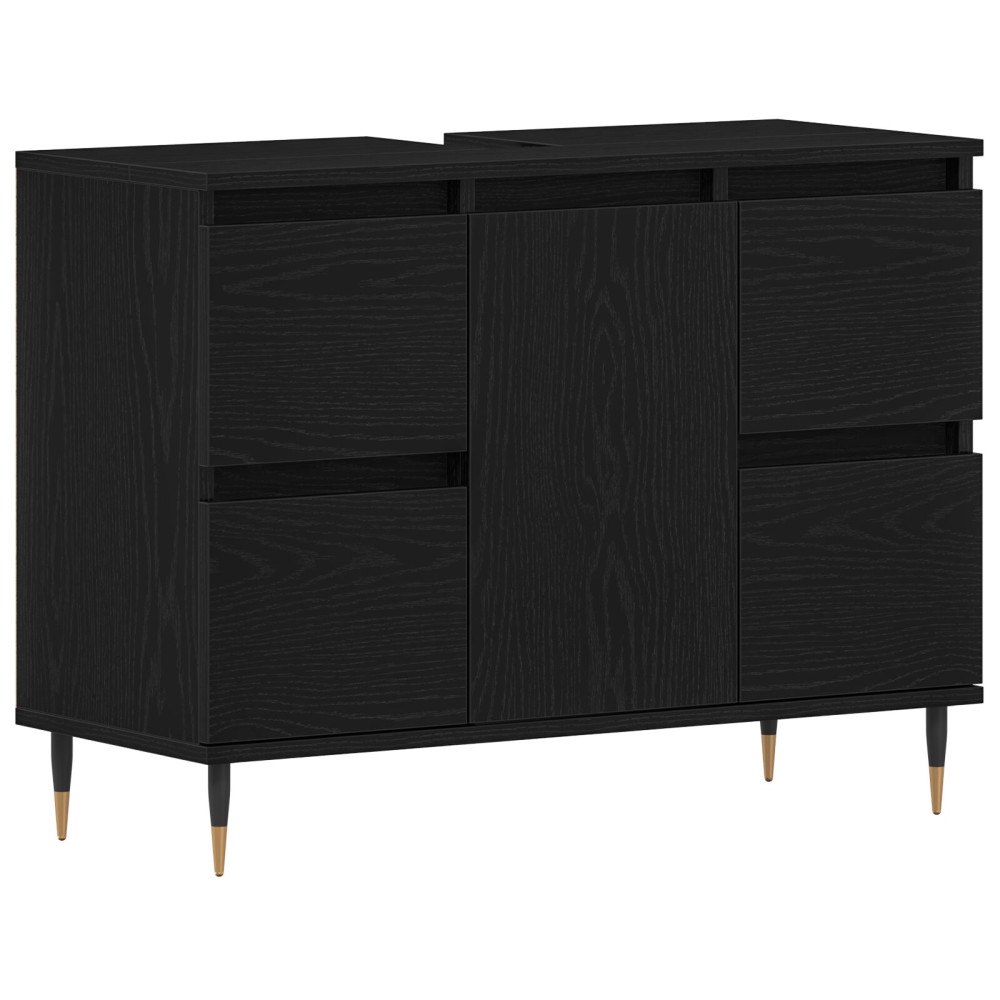 vidaXL Handfatskåp med låda Svart Ek 80 x 33 x 60 cm Konstruerat trä