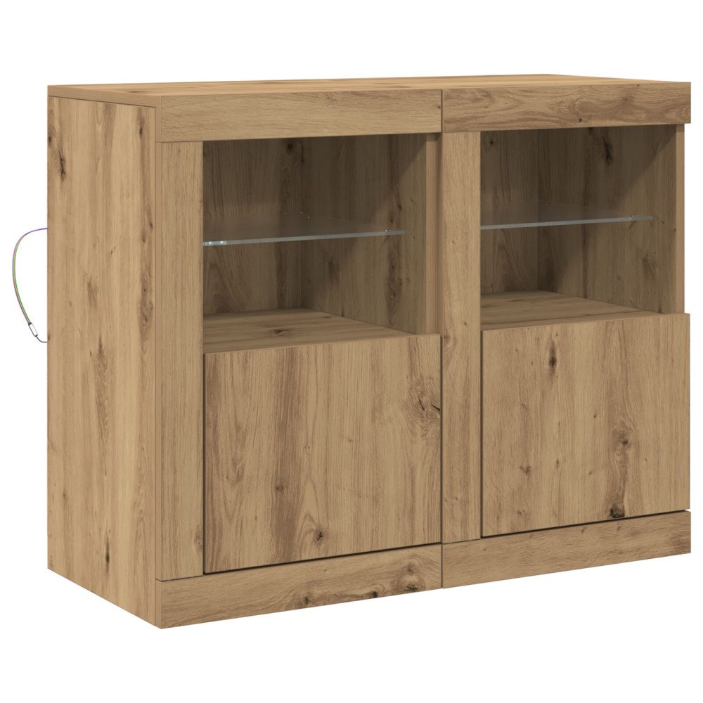 vidaXL Side Cabinets med LED-lampor 2 st Artisan Ek 41x37x67 cm