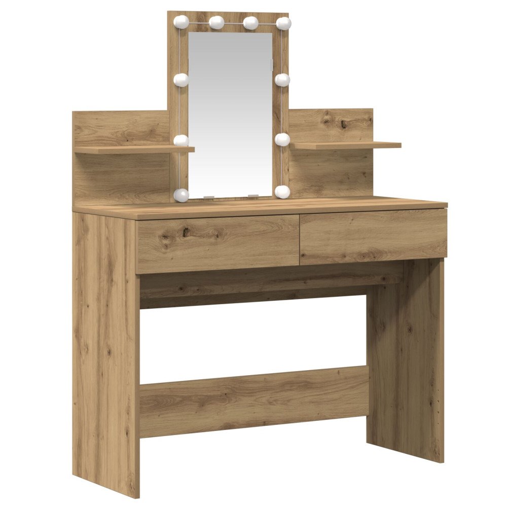 vidaXL Sminkbord med LED-lampor artisan ek 100x40x130 cm