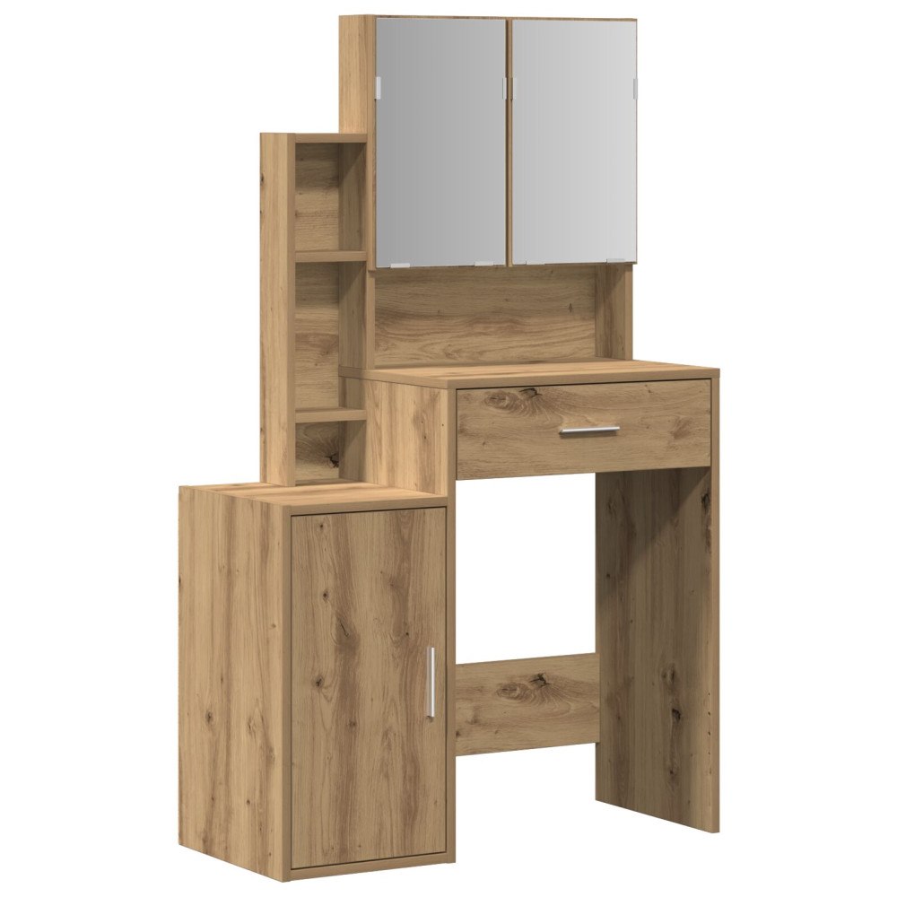 vidaXL Sminkbord med spegel och LED-lampor artisan ek konstruerat trä