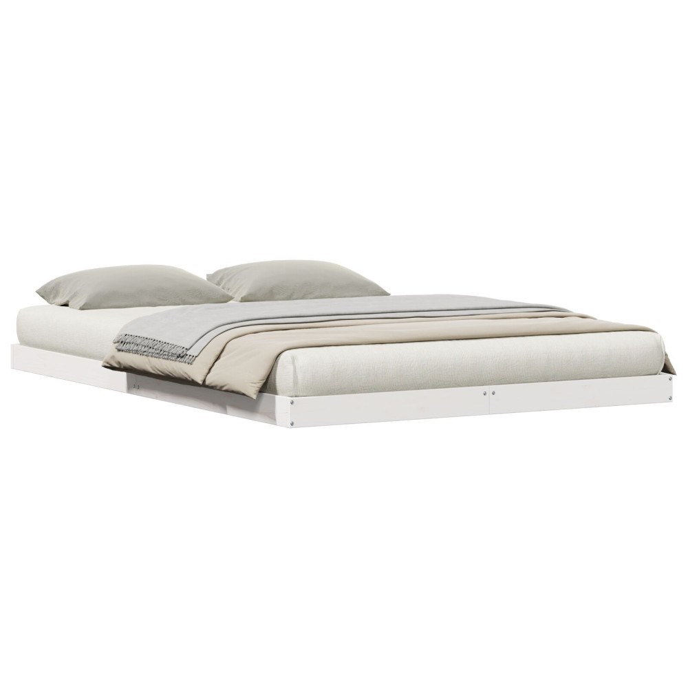 vidaXL Golvsängsram Vit 160 x 220 cm Massiv furu