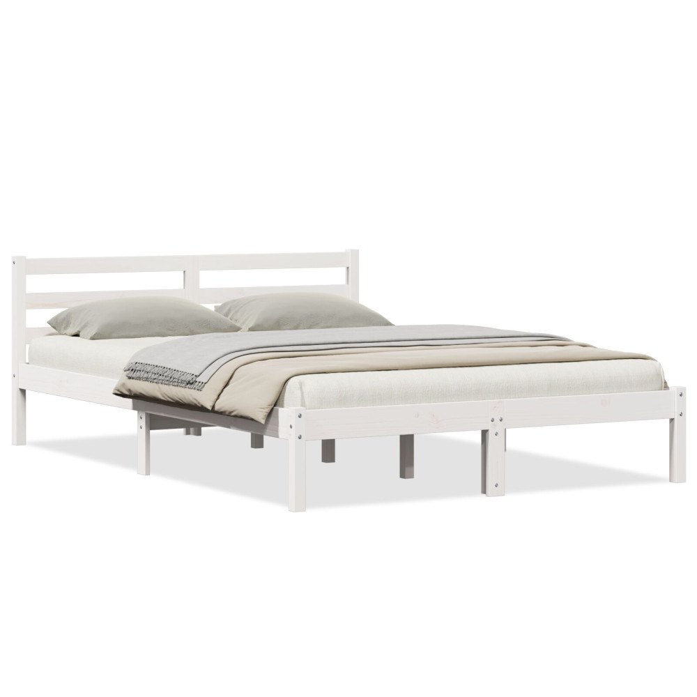 vidaXL Sängram med huvudgavel Vit 215,5 x 165,5 x 69,5 cm Massiv furu