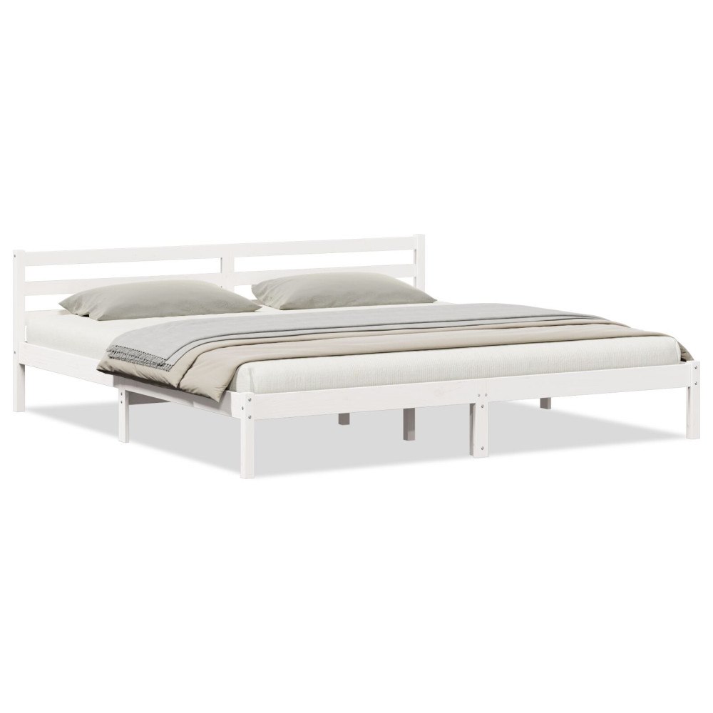 vidaXL Sängram med huvudgavel vit 180x210 cm massiv furu