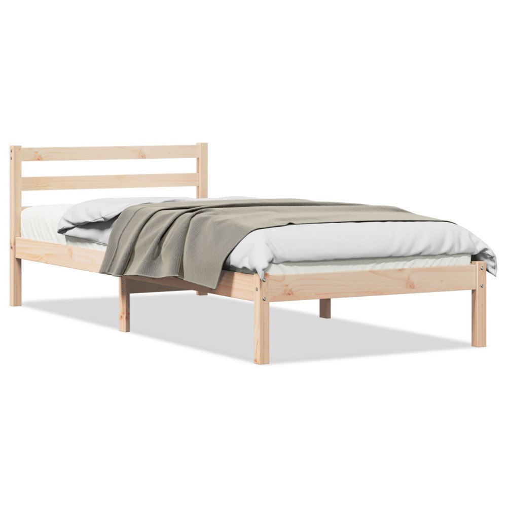 vidaXL Sängram med huvudgavel 80x220 cm massiv furu