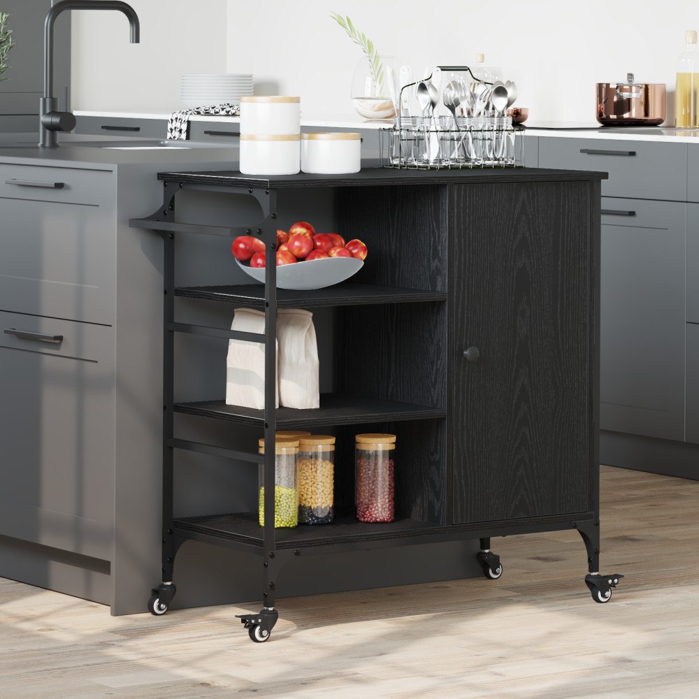 vidaXL Kökstrolley Svart Ek 87.5x38.5x84.5 cm Konstruerat Trä