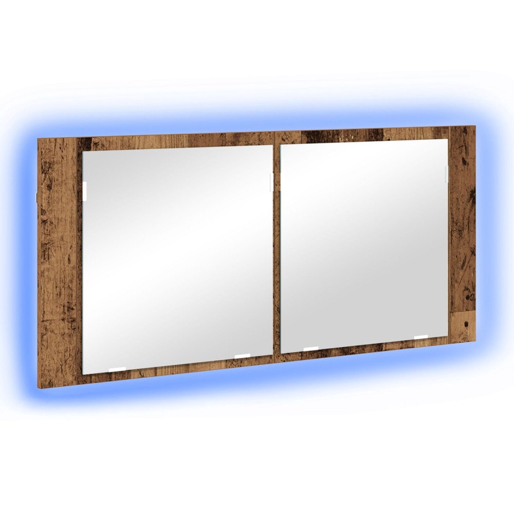 vidaXL LED Spegelskåp Gammalt Trä 100x12x45 cm
