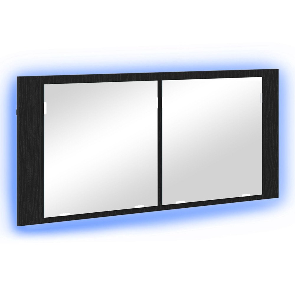 vidaXL LED Spegel Skåp Svart Ek 100x12x45 cm Teknikträmaterial