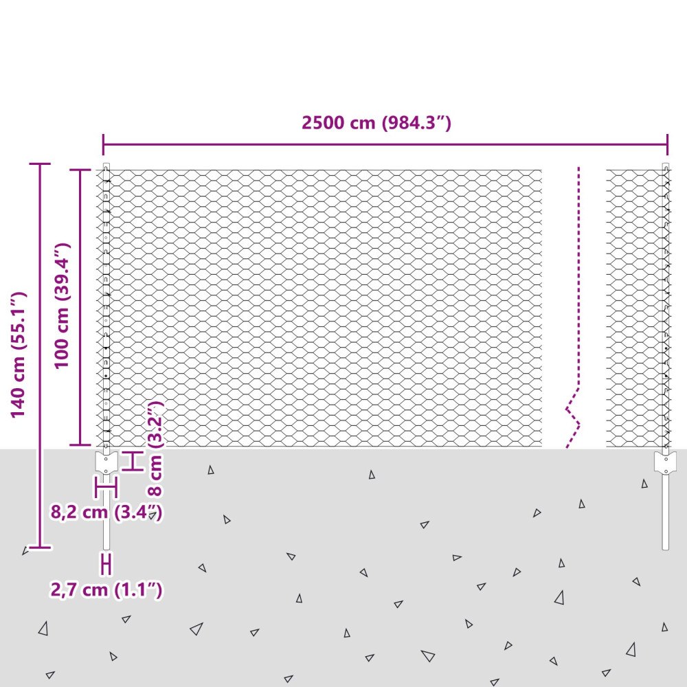 vidaXL Sexkantig Stängsel med 22 U-Poster Grå 1x25 m Stål