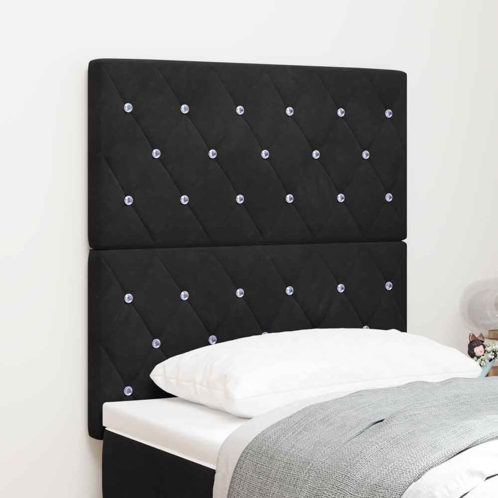 vidaXL Sänggavel Kristallknapp Tuftad Svart 80 cm Velour, vidaXL Sänggavel Kristallknapp Tuftad Svart 160 cm Velour