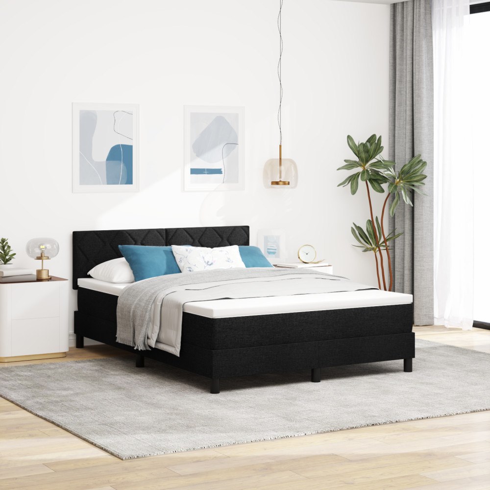 vidaXL Boxfjädersäng med madrass Svart 140x200 cm Tyg