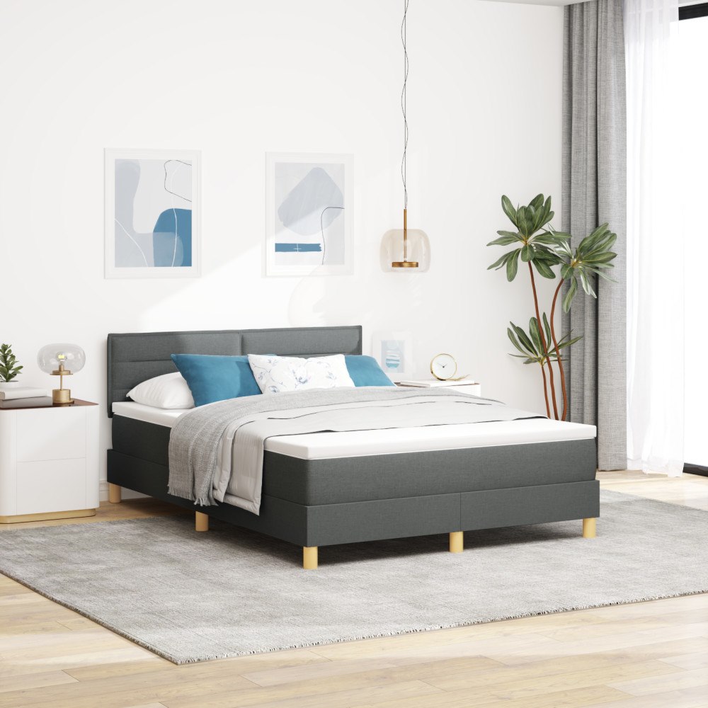 vidaXL Boxresårssäng med Madrass Mörkgrå 140x190 cm Tyg