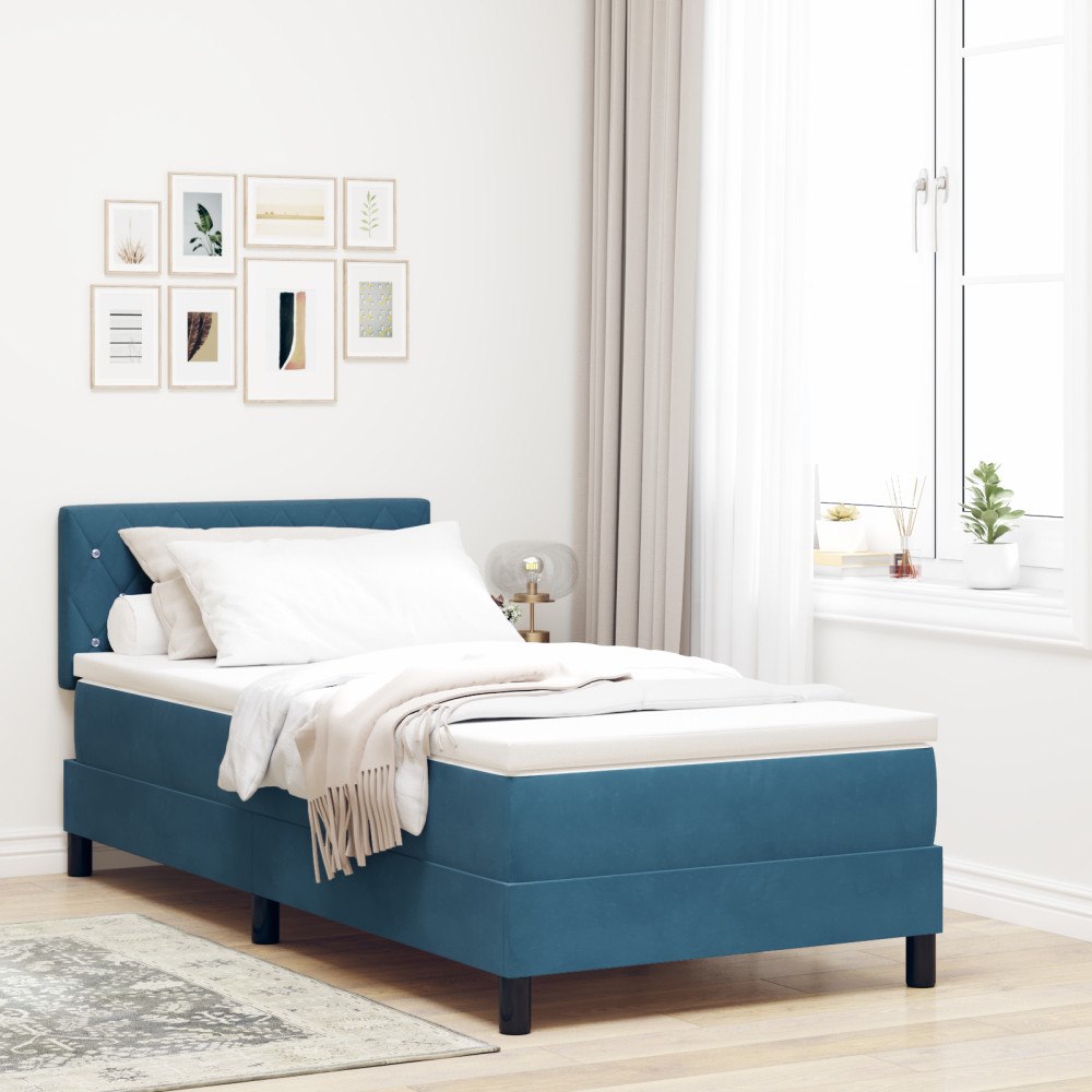 vidaXL Boxspring Säng med Madrass Mörkblå 100x200 cm Sammet