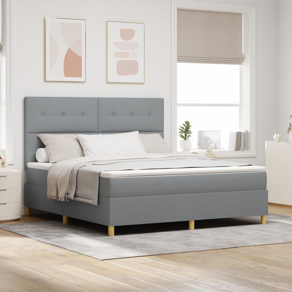 vidaXL Box Spring Säng med Madrass Ljusgrå Super King Tyg