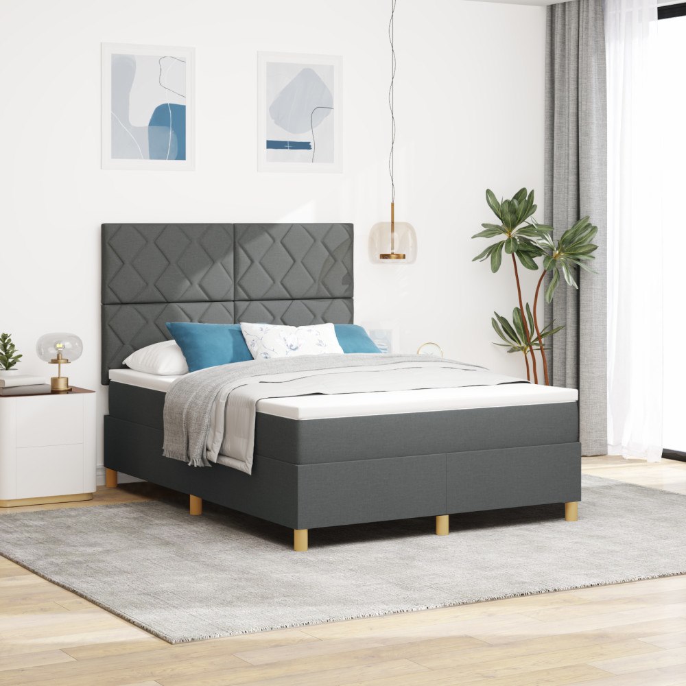 vidaXL Resårbotten säng med madrass Mörkgrå 160x200 cm Tyg