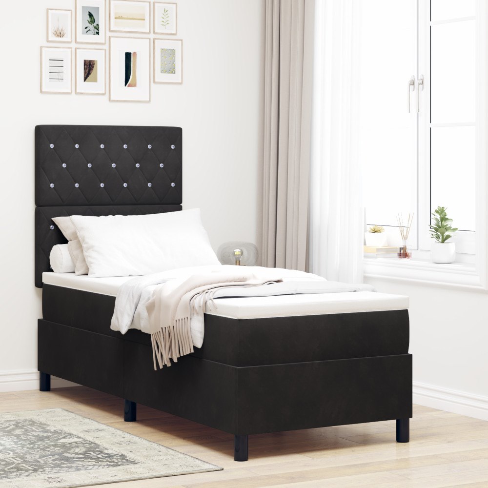vidaXL Sängbotten med madrass Svart 80x200 cm Sammet
