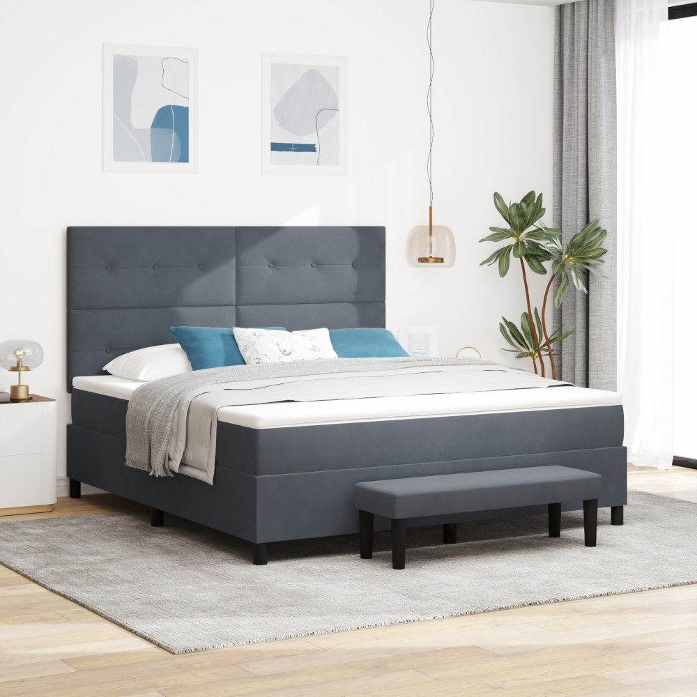 vidaXL Säng med förvaring med madrass & bänk mörkgrå 180x200 cm sammet