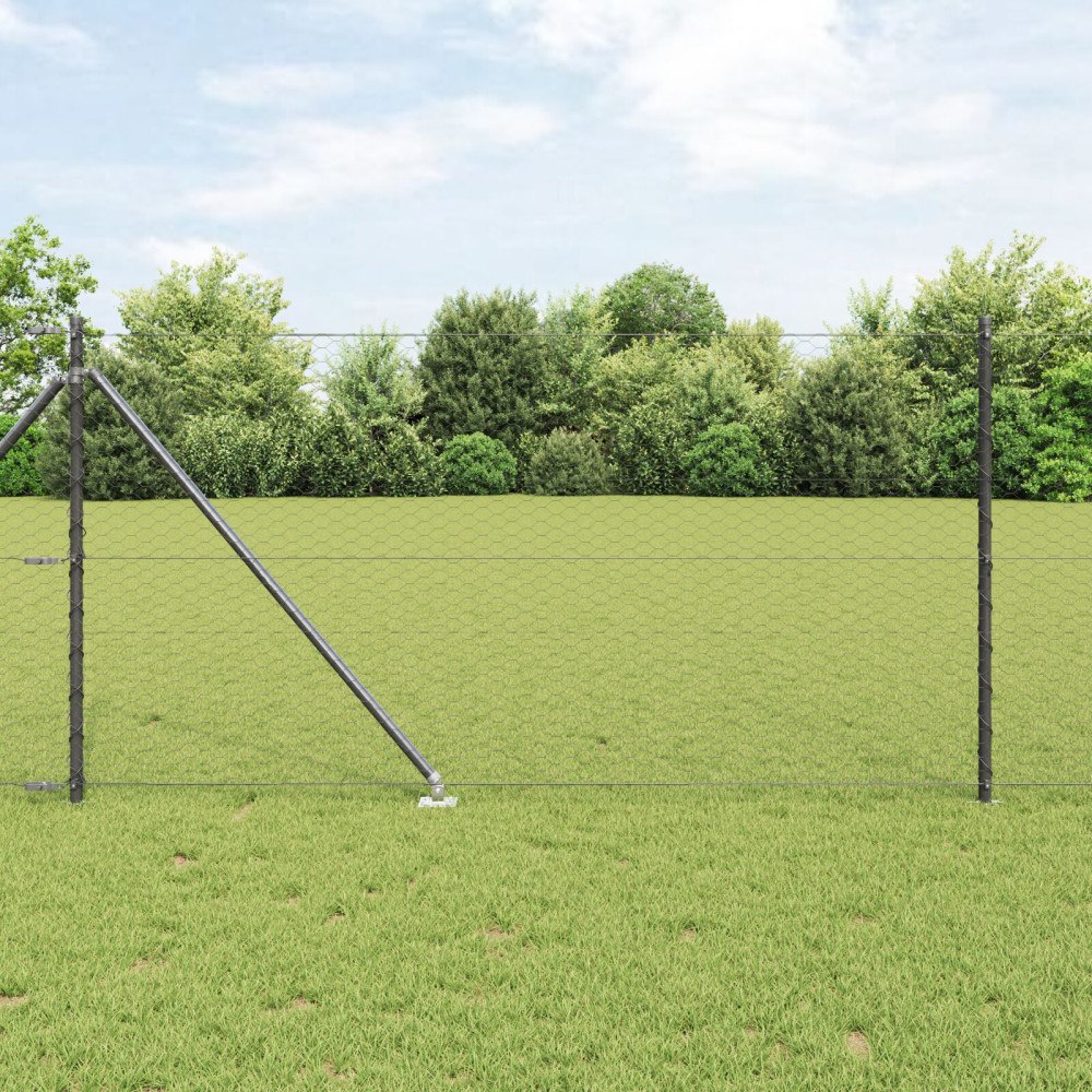 vidaXL hexagon stängsel med 13 spikstolpar 1x25 m galvaniserat stål