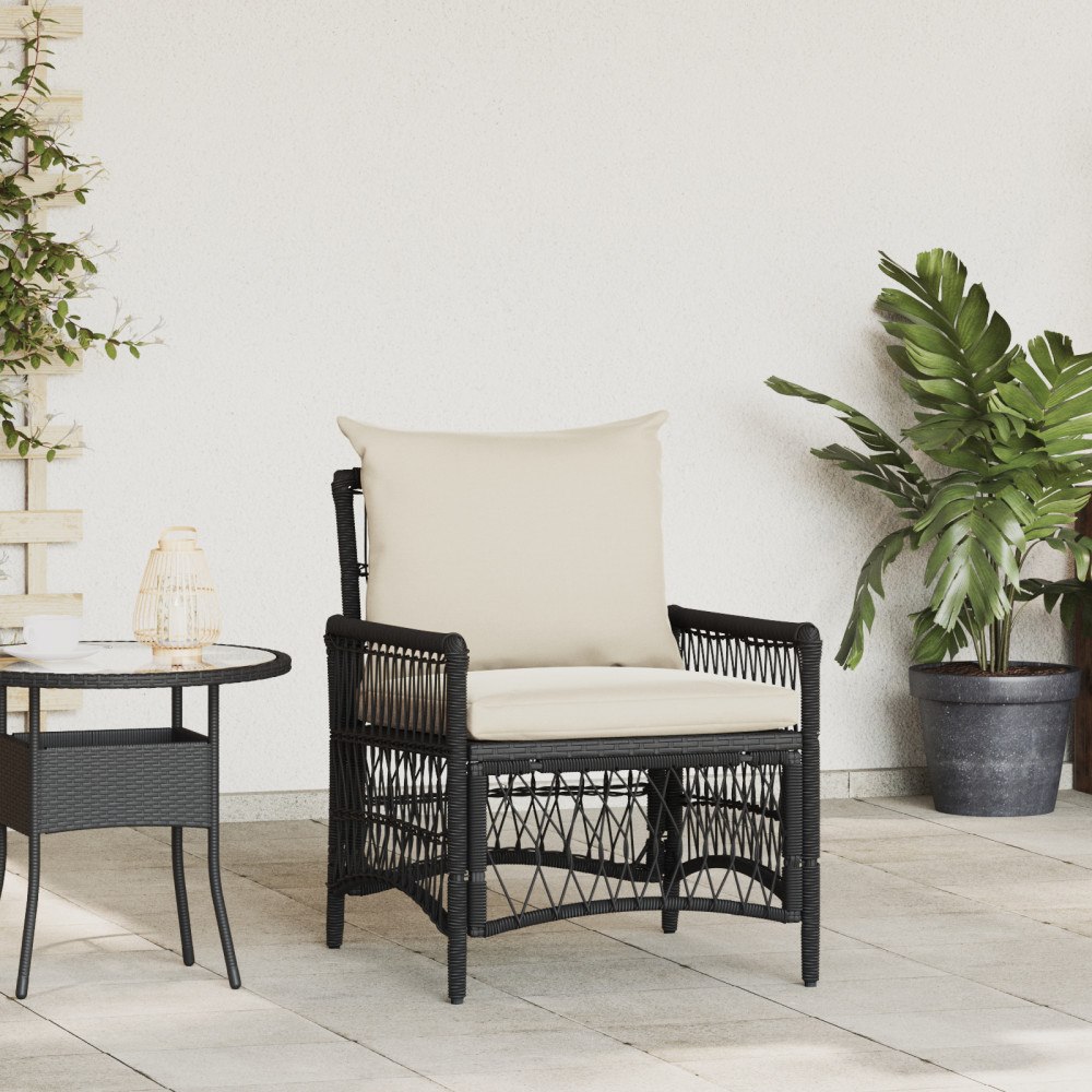 vidaXL Trädgårdstol med Kuddar Svart 60x70x78 cm Poly Rattan