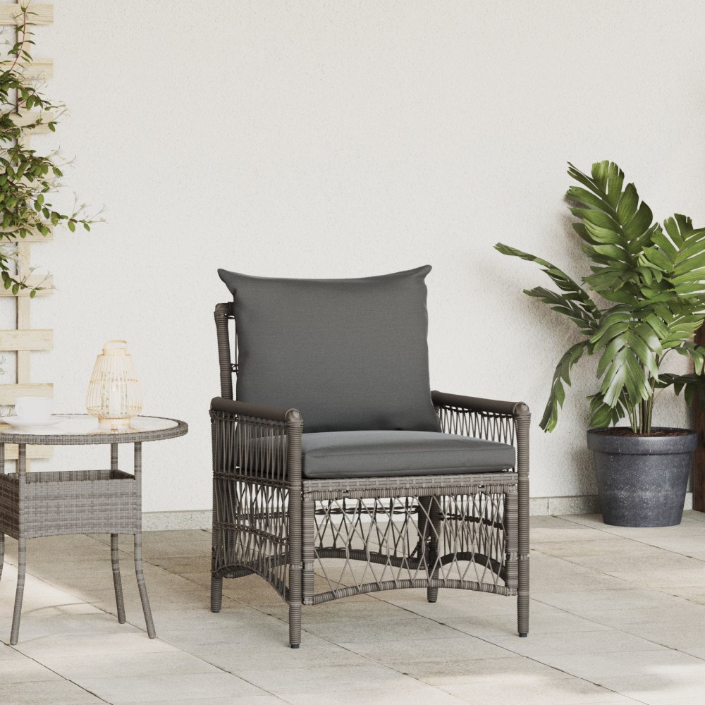 vidaXL Trädgårdsstol med Kuddar Grå Poly Rattan