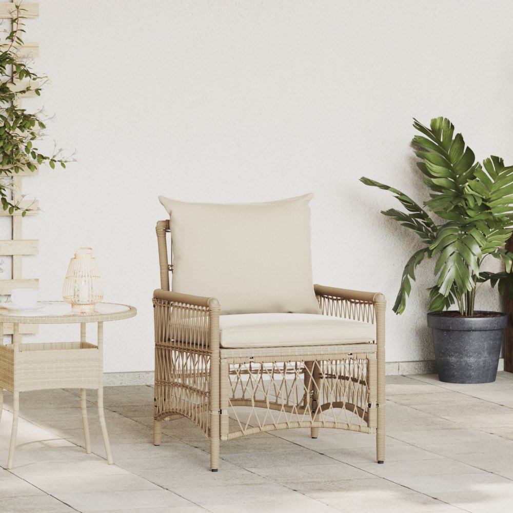 vidaXL Trädgårdsstol med Kuddar Beige 60x70x78 cm Poly Rottning