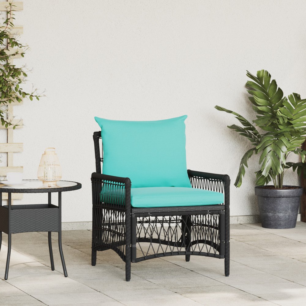 vidaXL Trädgårdsstol med Kuddar Svart 60x70x78 cm Poly Rattan