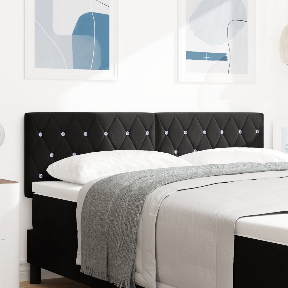 vidaXL Sänggavel Kristallknapp Tufft Svart 160 cm Sammet