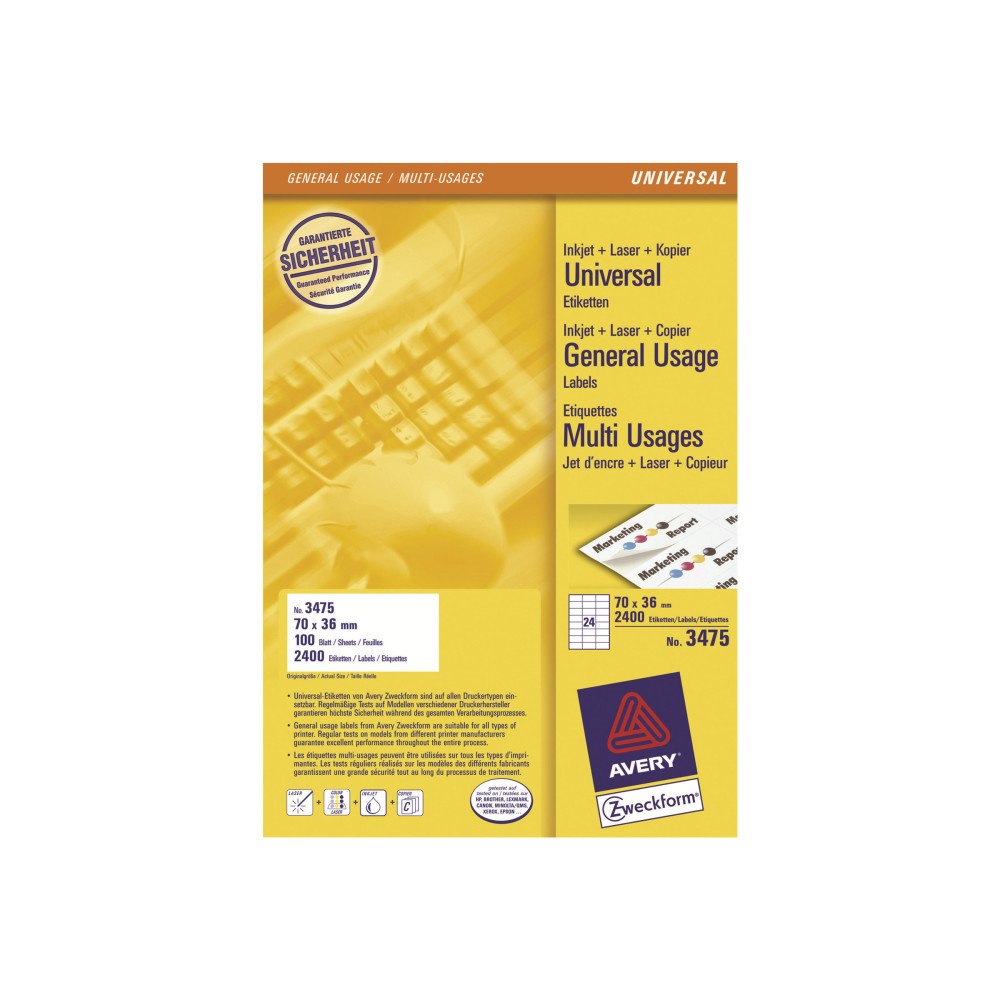 Avery Zweckform Avery - etiketter för flera ändamål - 2400 etikett (er) - 70 x 36 mm