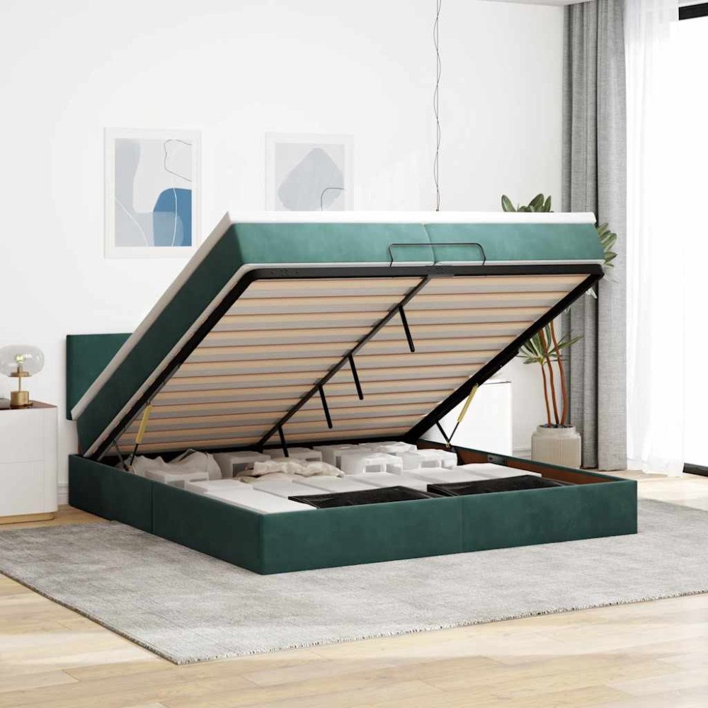 vidaXL Ottoman sängram med madrasser mörkgrön 200x200 cm sammet