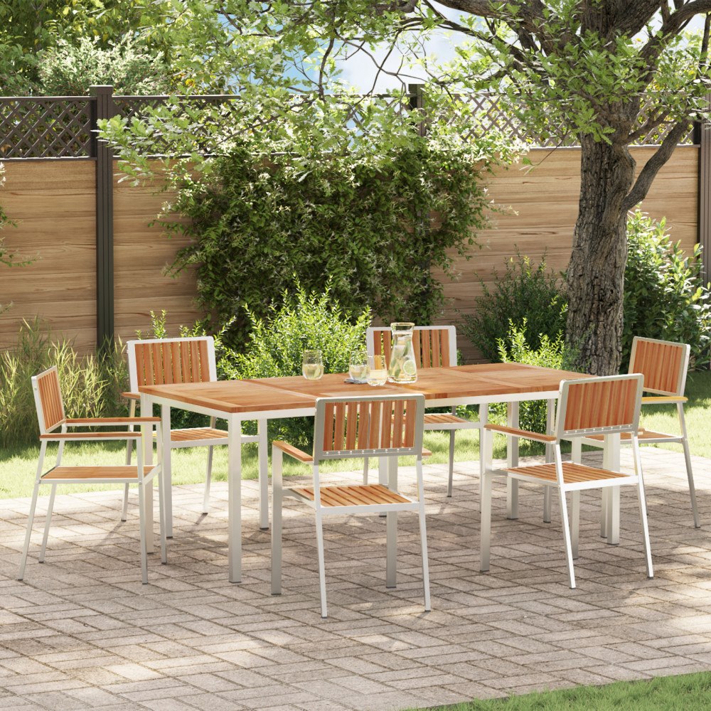 vidaXL 7-delat Trädgårdsmöbelset i Massiv Teak, vidaXL Utematsbord 200x90x74.5 cm Massiv Teak, vidaXL Stapelbara Trädgårdsstola...