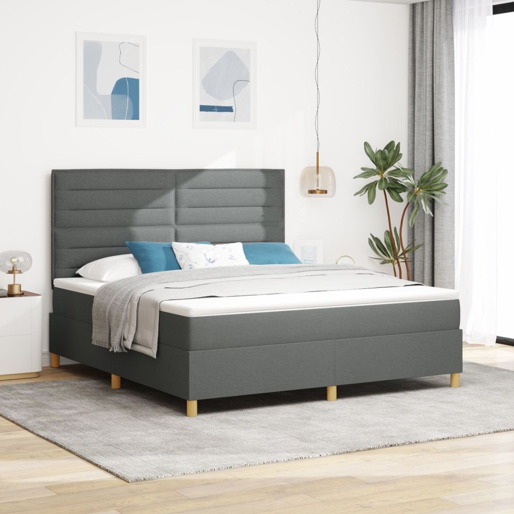 vidaXL Boxspring säng med madrass Mörk grå Super King Tyg