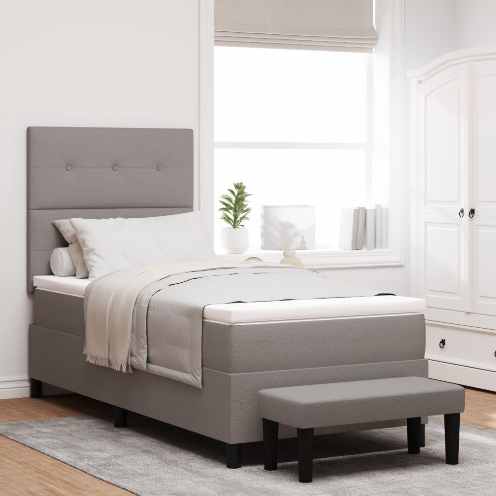 vidaXL Box Spring Säng med Madrass & Bänk Taupe 90x200 cm Tyg