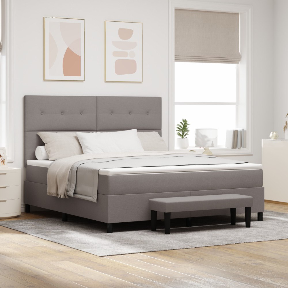 vidaXL Box-vår säng med madrass & bänk Taupe 180x200 cm Tyg