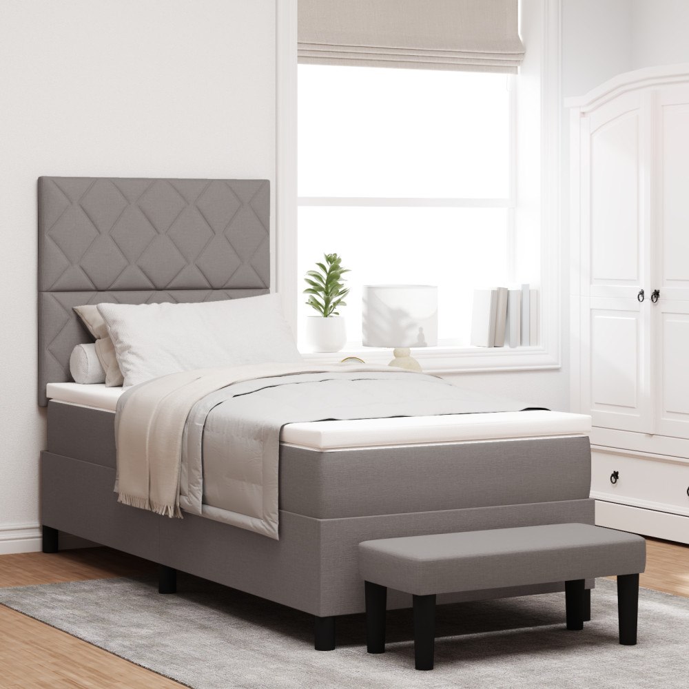 vidaXL Boxfjädersäng med madrass & bänk taupe 90x200 cm tyg