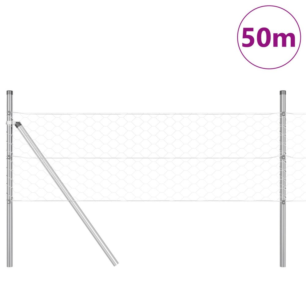 vidaXL Hexagonstängsel 0.8x50 m Galvaniserat stål, vidaXL Stängselposter 13 st Ø32 mm 120 cm Galvaniserat stål