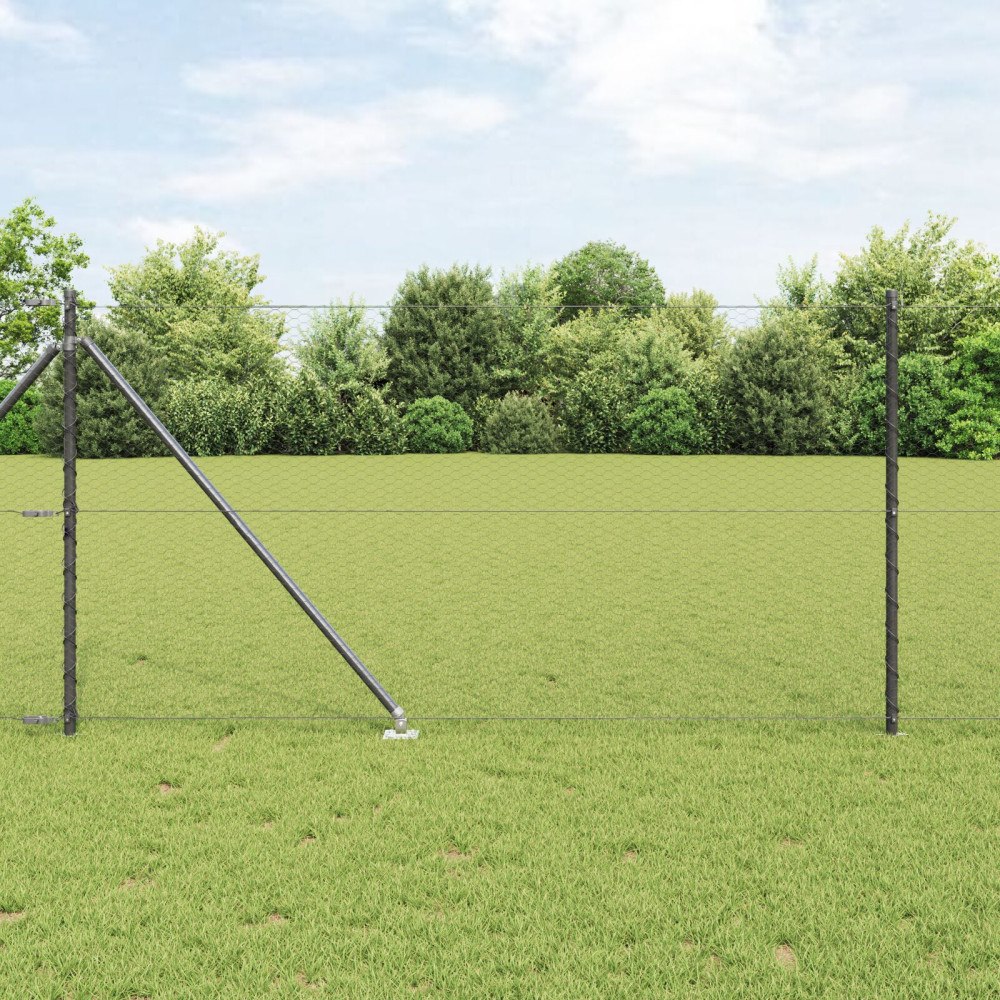 vidaXL Sexkantigt Stängsel Grå 1x50 m Stål, vidaXL Stängselstolpar med Spik 13 st Ø32 mm 120 cm Galvaniserad Stål