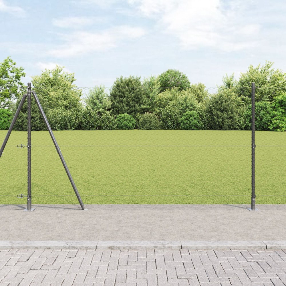 vidaXL Stängsel Set Set av 2 Grå Pulverlackerat Stål 25 x 1,2 m Tålig