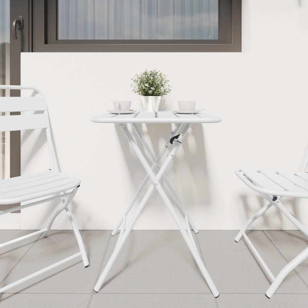 vidaXL Trädgårdsfällbord Vit 55x55x73 cm Stål