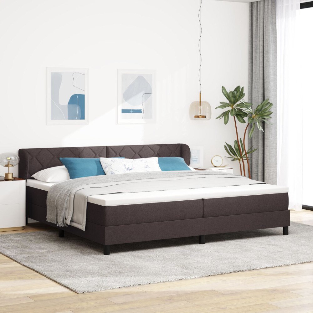 vidaXL Bäddfjäder med huvudgavel Mörkbrun 200 x 200 cm tyg