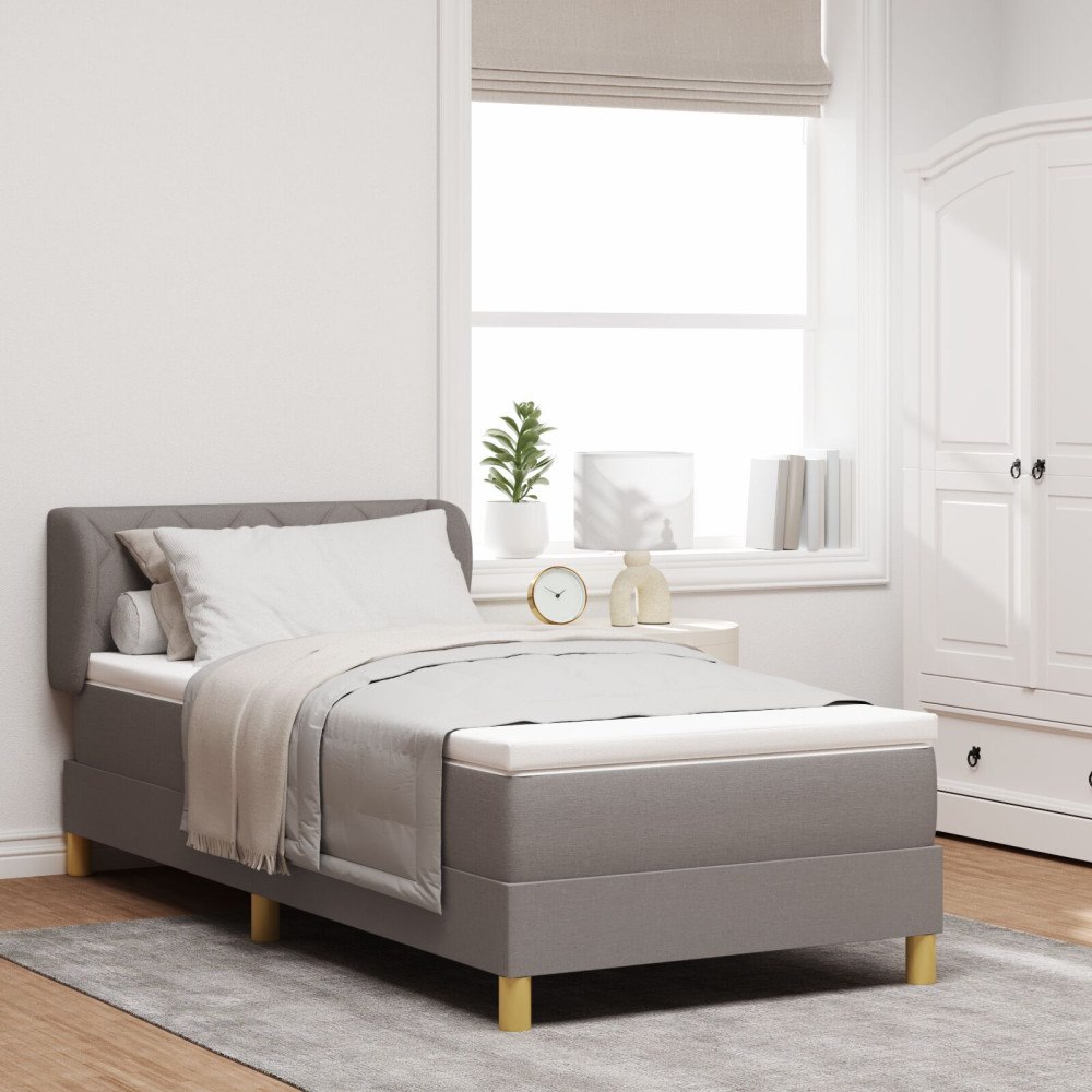 vidaXL Bäddfjäder med huvudgavel Taupe 100 x 200 cm tyg