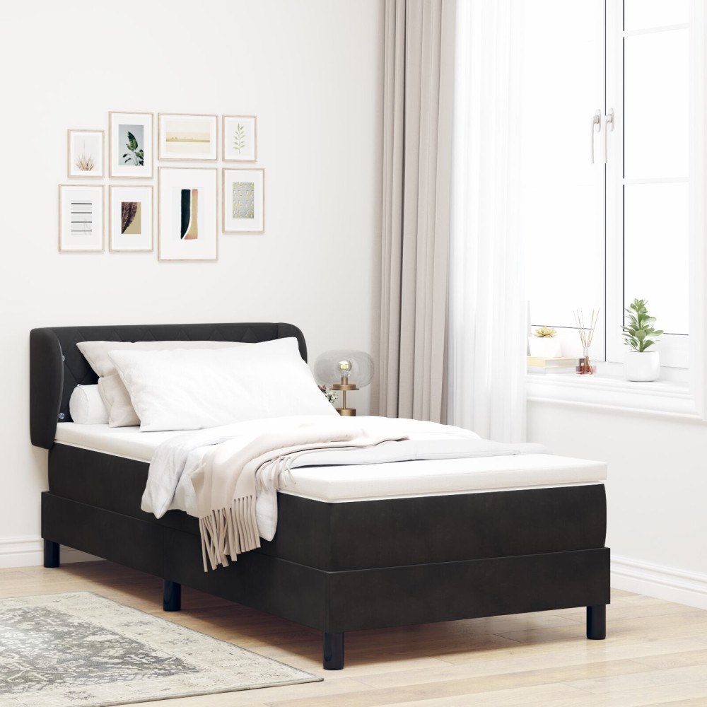 vidaXL Bäddfjäder med huvudgavel Svart 90 x 190 cm Sammet