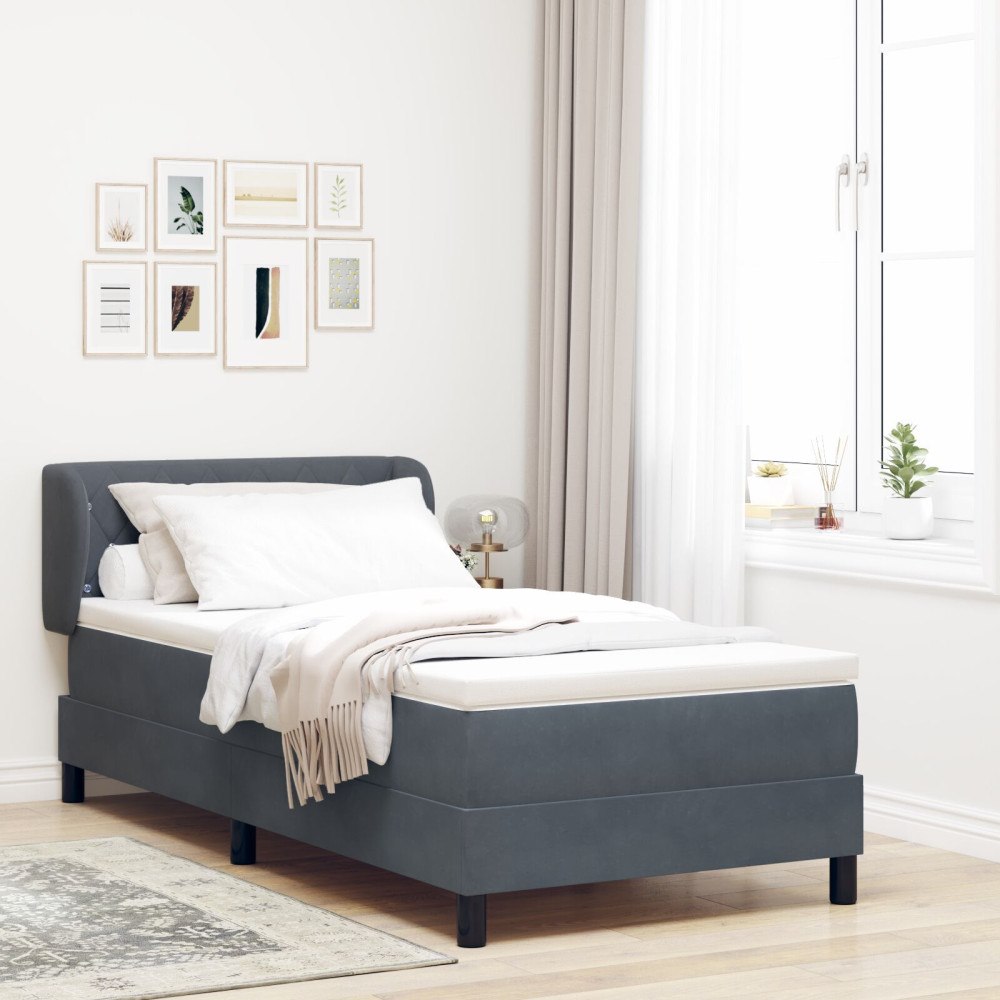 vidaXL Bäddfjäder med madrass Mörkgrå 100 x 200 cm Sammet